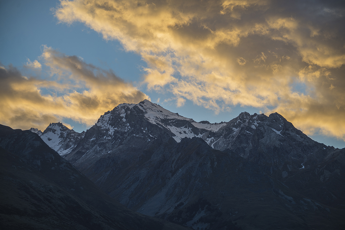Morning clouds above peaks at Glenorchy